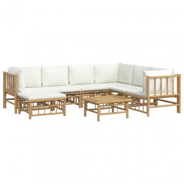 Set mobilier de grădină, cu perne alb crem, 8 piese, bambus - Img 3
