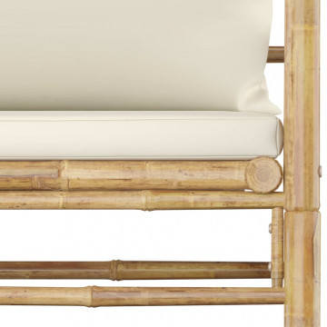 Set mobilier de grădină, cu perne alb crem, 8 piese, bambus - Img 6