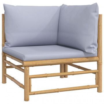 Set mobilier de grădină cu perne gri deschis, 12 piese, bambus - Img 4