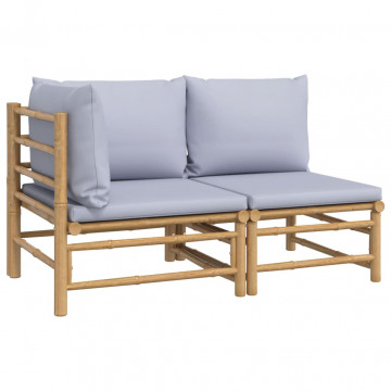 Set mobilier de grădină cu perne gri deschis, 2 piese, bambus - Img 2