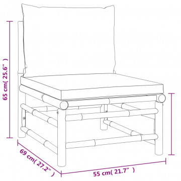 Set mobilier de grădină cu perne gri deschis, 3 piese, bambus - Img 5