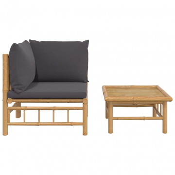 Set mobilier de grădină cu perne gri închis, 2 piese, bambus - Img 3
