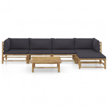 Set mobilier de grădină cu perne gri închis, 6 piese, bambus - Img 2