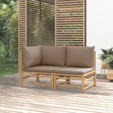 Set mobilier de grădină cu perne gri taupe, 2 piese, bambus - Img 1