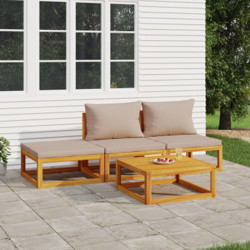 Set mobilier de grădină cu perne gri taupe, 4 piese, lemn masiv - Img 1