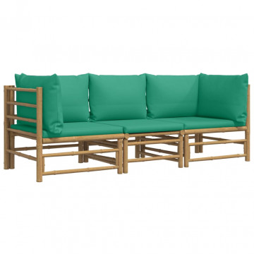 Set mobilier de grădină cu perne verzi, 3 piese, bambus - Img 3
