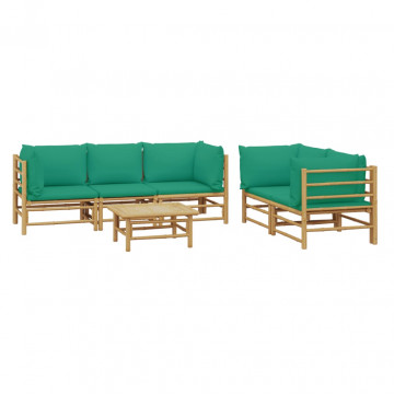 Set mobilier de grădină cu perne verzi, 6 piese, bambus - Img 3