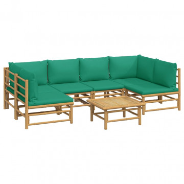 Set mobilier de grădină cu perne verzi, 7 piese, bambus - Img 3