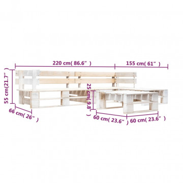 Set mobilier de grădină din paleți, 4 piese, alb, lemn - Img 3