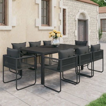 Set mobilier de masă, 9 piese, negru, ratan PVC - Img 1