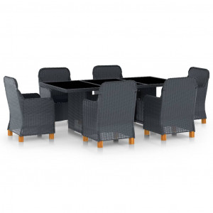 Set mobilier exterior cu perne, 7 piese, gri închis, poliratan - Img 1