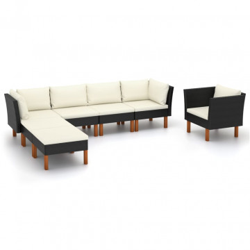 Set mobilier grădină 7 piese negru poliratan/lemn eucalipt - Img 1