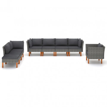 Set mobilier grădină 8 piese gri poliratan/lemn de eucalipt - Img 2
