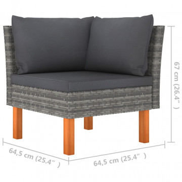 Set mobilier grădină 8 piese gri poliratan/lemn de eucalipt - Img 6