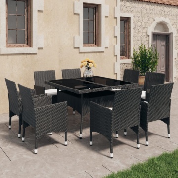 Set mobilier grădină, 9 piese, negru, poliratan, lemn acacia - Img 1