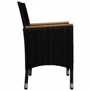 Set mobilier grădină, 9 piese, negru, poliratan și lemn masiv - Img 5