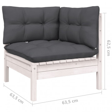 Set mobilier grădină cu perne, 10 piese, alb, lemn masiv pin - Img 7
