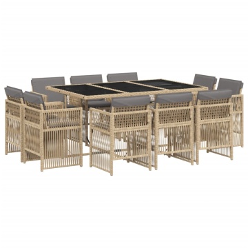 Set mobilier grădină cu perne, 11 piese bej combinat poliratan - Img 2