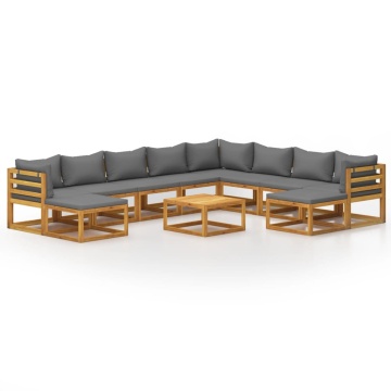 Set mobilier grădină cu perne, 11 piese, lemn masiv de acacia - Img 2