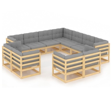 Set mobilier grădină cu perne, 11 piese, lemn masiv de pin - Img 2