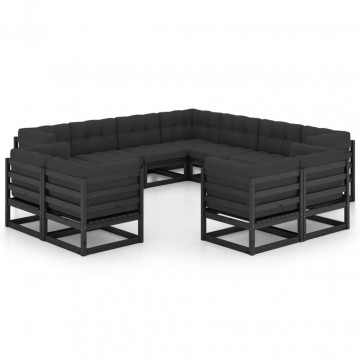 Set mobilier grădină cu perne, 11 piese, lemn masiv de pin - Img 2