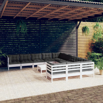 Set mobilier grădină cu perne, 12 piese, alb, lemn de pin - Img 1