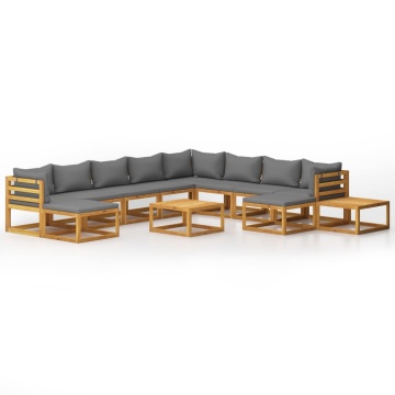 Set mobilier grădină cu perne, 12 piese, lemn masiv de acacia - Img 2