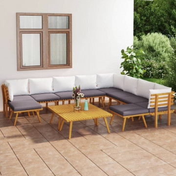 Set mobilier grădină cu perne, 12 piese, lemn masiv de acacia - Img 1