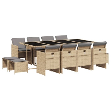 Set mobilier grădină cu perne, 13 piese, bej combinat poliratan - Img 2