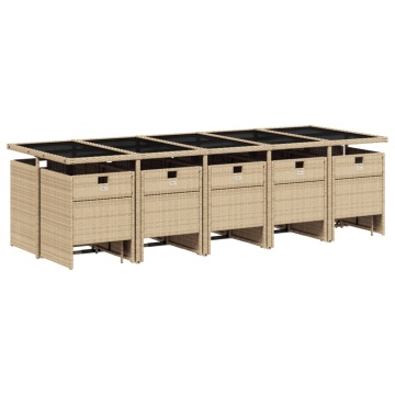 Set mobilier grădină cu perne, 15 piese, bej combinat poliratan - Img 3