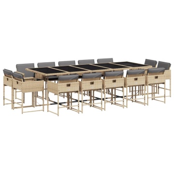 Set mobilier grădină cu perne, 15 piese, bej combinat poliratan - Img 2