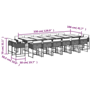 Set mobilier grădină cu perne, 17 piese bej combinat poliratan - Img 7