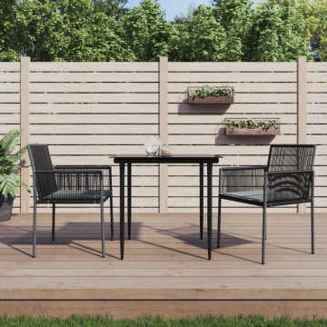Set mobilier grădină cu perne, 3 piese, negru, poliratan & oțel - Img 1