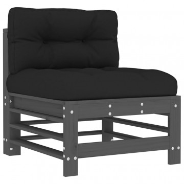 Set mobilier grădină cu perne, 5 piese, gri, lemn masiv - Img 8