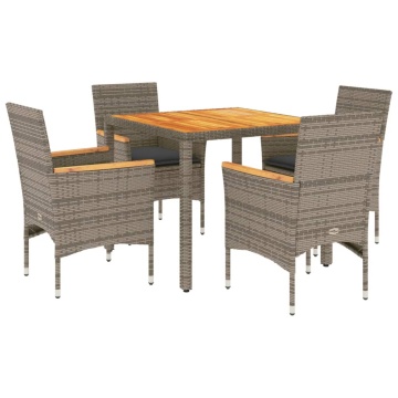 Set mobilier grădină cu perne 5 piese gri poliratan/lemn acacia - Img 2