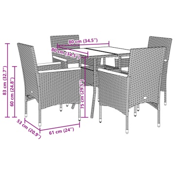 Set mobilier grădină cu perne 5 piese gri poliratan/lemn acacia - Img 6