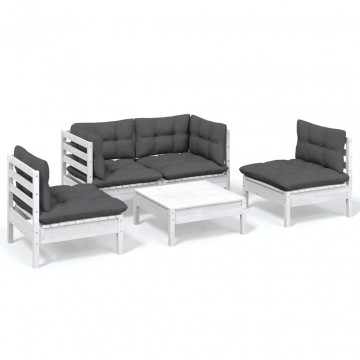Set mobilier grădină cu perne, 5 piese, lemn masiv de pin - Img 2