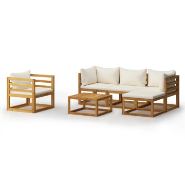 Set mobilier grădină cu perne, 6 piese, crem, lemn masiv acacia - Img 2