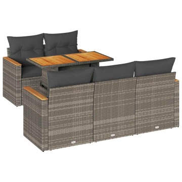 Set mobilier grădină cu perne 6 piese gri poliratan/lemn acacia - Img 2