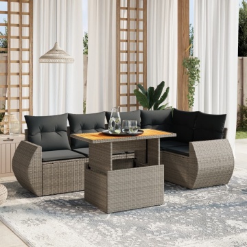 Set mobilier grădină cu perne, 6 piese, gri, poliratan - Img 1