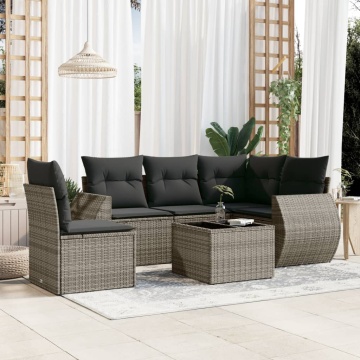 Set mobilier grădină cu perne, 6 piese, gri, poliratan - Img 1