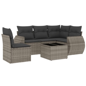 Set mobilier grădină cu perne, 6 piese, gri, poliratan - Img 2