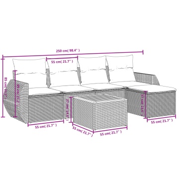 Set mobilier grădină cu perne, 6 piese, gri, poliratan - Img 3