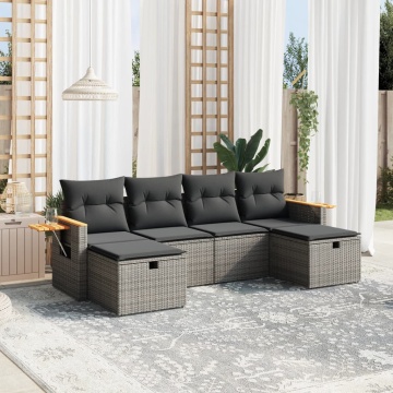 Set mobilier grădină cu perne, 6 piese, gri, poliratan - Img 1