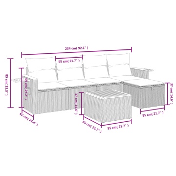 Set mobilier grădină cu perne, 6 piese, gri, poliratan - Img 4