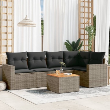 Set mobilier grădină cu perne, 6 piese, gri, poliratan - Img 1