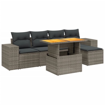 Set mobilier grădină cu perne, 6 piese, gri, poliratan - Img 2