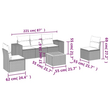 Set mobilier grădină cu perne, 6 piese, gri, poliratan - Img 3