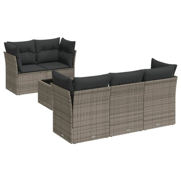 Set mobilier grădină cu perne, 6 piese, gri, poliratan - Img 2