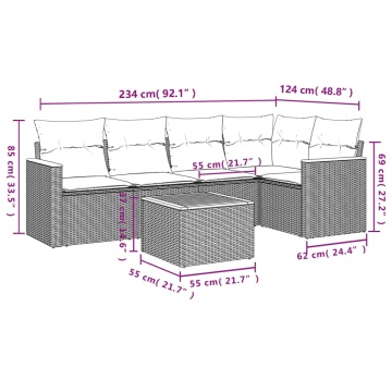 Set mobilier grădină cu perne, 6 piese, gri, poliratan - Img 3